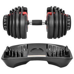 Single Adjustable Dumbbell with Storage Tray 2.5-24kg Quick Dial Weight Change Non-slip Grip for Home Gym Muscle Building Strength Training Workout