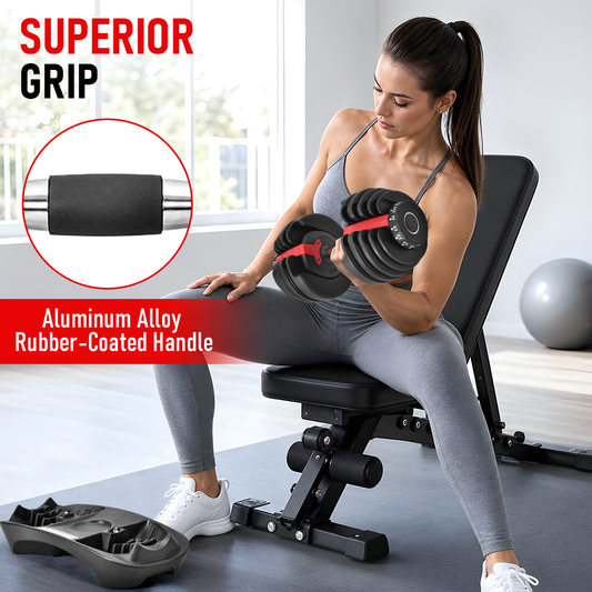 Single Adjustable Dumbbell with Storage Tray 2.5-24kg Quick Dial Weight Change Non-slip Grip for Home Gym Muscle Building Strength Training Workout
