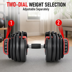 Single Adjustable Dumbbell with Storage Tray 2.5-24kg Quick Dial Weight Change Non-slip Grip for Home Gym Muscle Building Strength Training Workout