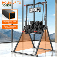 Foldable Power Tower Dip Station Multifunction Steel Standing Pull Up Bar 8-Level Height Adjustable for Home Gym Strength Training Workout 300KG Capacity