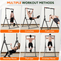 Foldable Power Tower Dip Station Multifunction Steel Standing Pull Up Bar 8-Level Height Adjustable for Home Gym Strength Training Workout 300KG Capacity