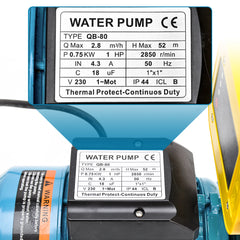 750W Water Pump 3300L/H High Pressure with Automatic Pump Controller for Home Garden Car Wash Lawn Irrigation Efficient Water Transfer Max Head 50m