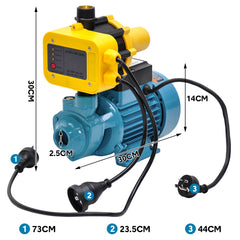 750W Water Pump 3300L/H High Pressure with Automatic Pump Controller for Home Garden Car Wash Lawn Irrigation Efficient Water Transfer Max Head 50m