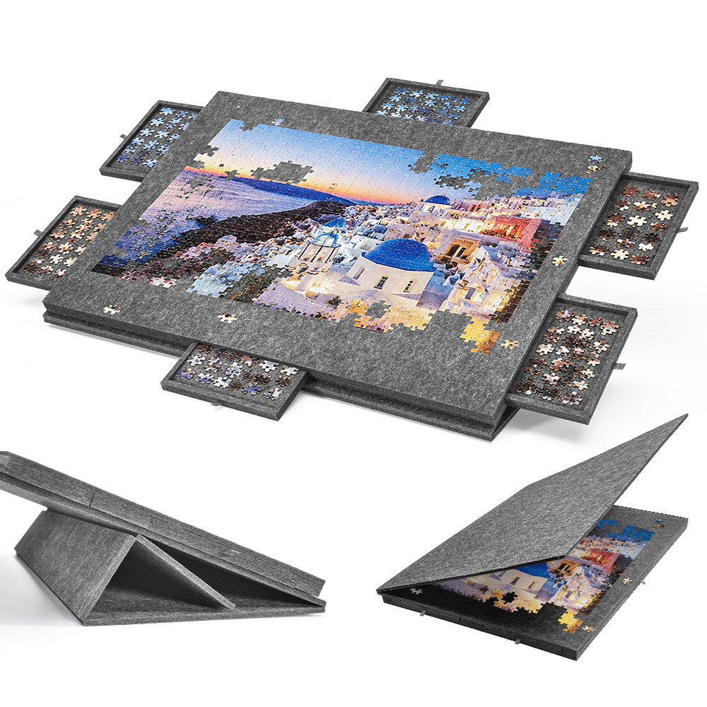 Foldable Puzzle Board with 6 Sorting Drawers 90x63cm Felt Jigsaw Table with Dust Cover Angled Stand Non Slip Surface for 1500 Piece Puzzles