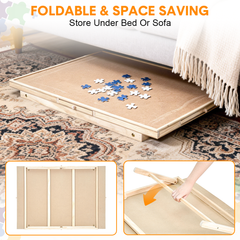 Folding Puzzle Table with Legs for 1500 Piece Puzzles Portable Wooden Jigsaw Puzzle Board 89x69cm with 4 Detachable Drawers and Protective Cover Game Table