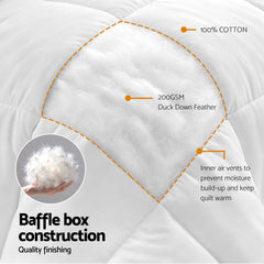 Giselle Bedding King Quilt, 200GSM Summer Duck Down Feather Doona Insert