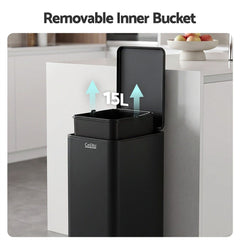 Cefito 15L Pedal Rubbish Bin Slim Carbon Steel Garbage Bin for Home Black
