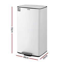 Cefito Pedal Bins Rubbish Bin Waste Recycle Dustbins Kitchen Trash Can 40L White