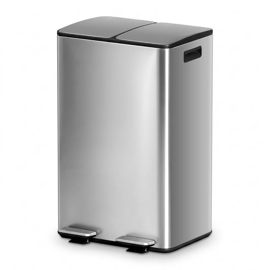 Cefito Pedal Bins Rubbish Bin Dual Compartment Waste Recycle Dustbins 60L Silver