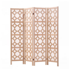 Artiss 4 Panel Room Divider Folding Privacy Screen Wooden Partition Geometric Freestanding Separator Natural 170cm