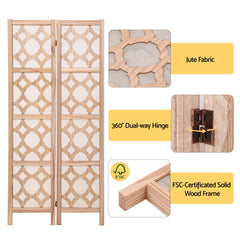 Artiss 4 Panel Room Divider Folding Privacy Screen Wooden Partition Geometric Freestanding Separator Natural 170cm