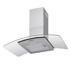 Devanti 90cm Range Hood Curved Glass Canopy Rangehood Kitchen Exhaust Fan