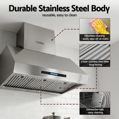 Devanti 900mm Range Hood 3-Speed Fan LED Display Remote Control