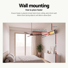 Devanti 2PCS Electric Radiant Strip Heater Indoor Outdoor Patio Remote Control 1500W