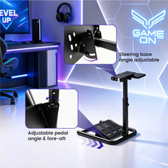 Foldable Racing Wheel Stand Height and Angle Adjustable Sim Racing Stand with Pedal Shifter Mount Fits Logitech Thrustmaster Fanatec Moza Gaming Cockpit
