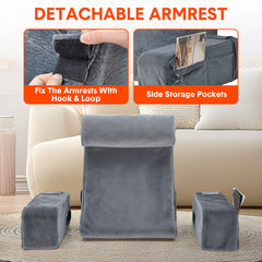 Reading Pillow High Density Memory Foam Back Support Pillow with Arms for Adults Teens for Reading Watching TV Resting Sitting Up in Bed Couch Floor Grey