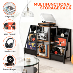 Record Player Stand with Vinyl Storage 3 Tier Metal Turntable Stand with Record Holders for Media Stereo Audio Rustic Vinyls Display Cabinet 129x30x74cm
