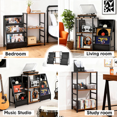 Record Player Stand with Vinyl Storage 3 Tier Metal Turntable Stand with Record Holders for Media Stereo Audio Rustic Vinyls Display Cabinet 129x30x74cm