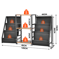 Record Player Stand with Vinyl Storage 3 Tier Metal Turntable Stand with Record Holders for Media Stereo Audio Rustic Vinyls Display Cabinet 129x30x74cm