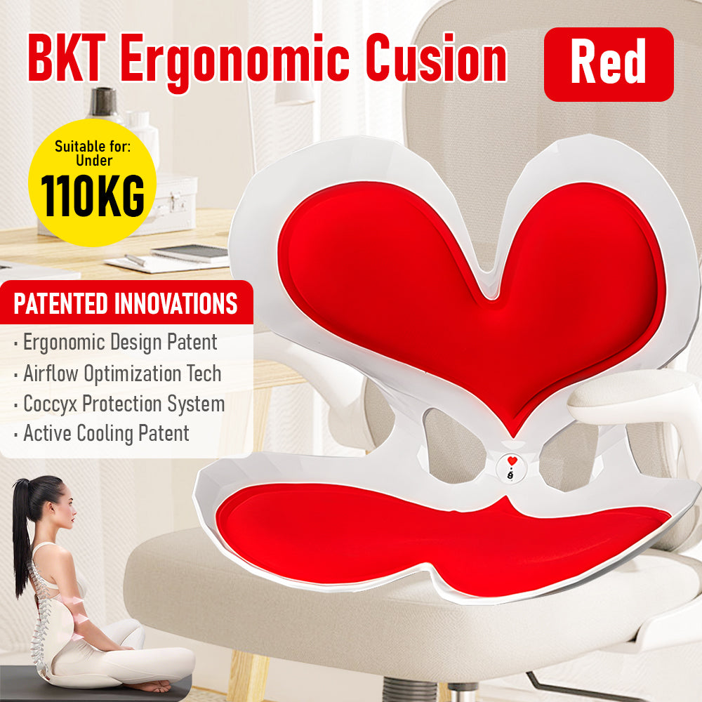 BKT Cushion Portable Ergonomic Lower Back Seat Lumbar Support Chair Posture Correction Max Load 110kg for Home Office Chair and Floor Seat Red Heart Design
