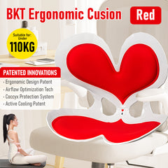 BKT Cushion Portable Ergonomic Lower Back Seat Lumbar Support Chair Posture Correction Max Load 110kg for Home Office Chair and Floor Seat Red Heart Design