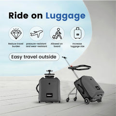 2-in-1 Kids Ride On Luggage Carry On Rolling Luggage Detachable Stroller With Guardrail Kids Passenger Suitcase For Airport and Family Travel Max Load 65kg