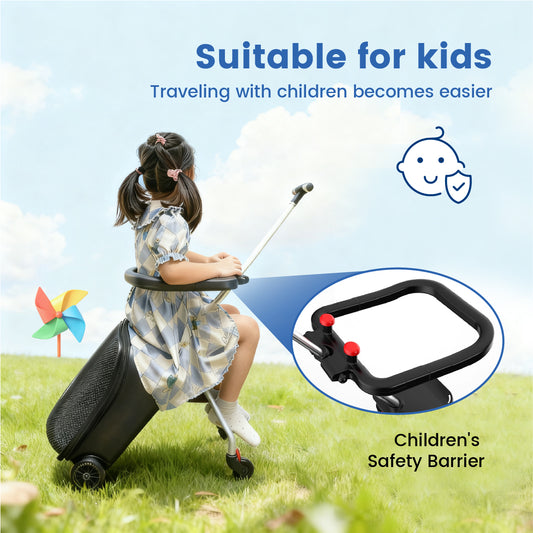 2-in-1 Kids Ride On Luggage Carry On Rolling Luggage Detachable Stroller With Guardrail Kids Passenger Suitcase For Airport and Family Travel Max Load 65kg