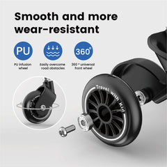 2-in-1 Kids Ride On Luggage Carry On Rolling Luggage Detachable Stroller With Guardrail Kids Passenger Suitcase For Airport and Family Travel Max Load 65kg