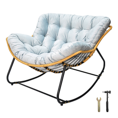 Rocking Chair Ergonomic Wicker Papasan Chair Leisure Lounge Chair Max Load 150kg with Soft Thick Cushion for Living Room Bedroom Porch Garden Light Grey