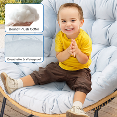 Rocking Chair Ergonomic Wicker Papasan Chair Leisure Lounge Chair Max Load 150kg with Soft Thick Cushion for Living Room Bedroom Porch Garden Light Grey