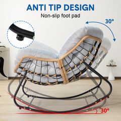 Rocking Chair Ergonomic Wicker Papasan Chair Leisure Lounge Chair Max Load 150kg with Soft Thick Cushion for Living Room Bedroom Porch Garden Light Grey