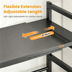 3-Tier Expandable Countertop Organizer 76cm Tall Heavy Duty Steel Kitchen Rack Partition Height Adjustable with Pull Out Microwave Shelf Includes 5 Hooks