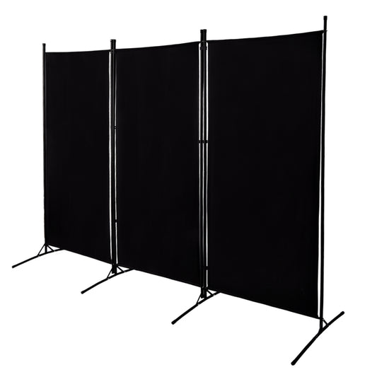 3 Panel Room Divider Free Standing Foldable and Portable Privacy Fabric Screen for Home Office Study Hospital Indoor Room Separation W260xH180cm Black