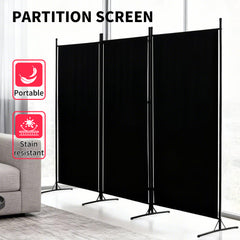 3 Panel Room Divider Free Standing Foldable and Portable Privacy Fabric Screen for Home Office Study Hospital Indoor Room Separation W260xH180cm Black