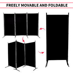 3 Panel Room Divider Free Standing Foldable and Portable Privacy Fabric Screen for Home Office Study Hospital Indoor Room Separation W260xH180cm Black