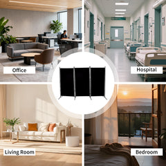3 Panel Room Divider Free Standing Foldable and Portable Privacy Fabric Screen for Home Office Study Hospital Indoor Room Separation W260xH180cm Black