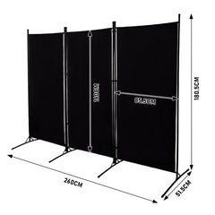 3 Panel Room Divider Free Standing Foldable and Portable Privacy Fabric Screen for Home Office Study Hospital Indoor Room Separation W260xH180cm Black