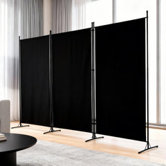 3 Panel Room Divider Free Standing Foldable and Portable Privacy Fabric Screen for Home Office Study Hospital Indoor Room Separation W260xH180cm Black