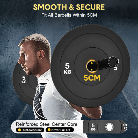 2Pack 5kg Rubber Bumper Plates 2 Inch Olympic Barbell Weight Plates Set with Steel Hub Fit Barbells Within 5cm for Home Gym Weightlifting Strength Training