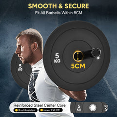 2Pack 5kg Rubber Bumper Plates 2 Inch Olympic Barbell Weight Plates Set with Steel Hub Fit Barbells Within 5cm for Home Gym Weightlifting Strength Training