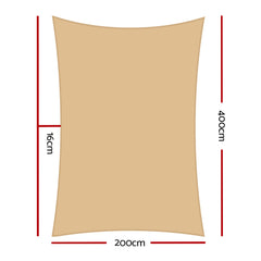 Instahut Shade Sail 2x4m Rectangle 280GSM 98% Sand Shade Cloth