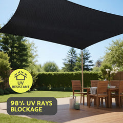 Instahut Sun Shade Sail Cloth 98% UV Block Outdoor Canopy Rectangle 5X6M Black
