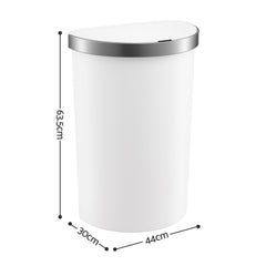 Devanti 50L Motion Sensor Bins Trash Can Kitchen Smart Rubbish Bin D-shape design White