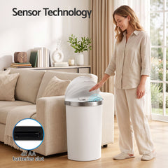 Devanti 50L Motion Sensor Bins Trash Can Kitchen Smart Rubbish Bin D-shape design White