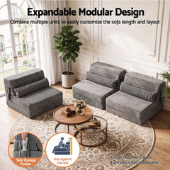 Artiss 3-in-1 Folding Sofa Bed Armless Lounger Chair with Side Pocket and Pillow