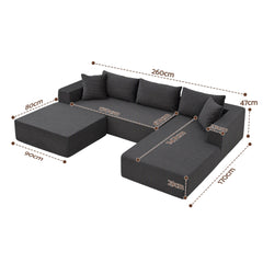 Artiss Modular Sectional Sofa Bed U-Shape 4-Seater Couch Chaise Ottoman Corduroy