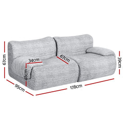 Artiss 2 Seater Sofa Modular Sectional Sofas Couch Bed No Assembly Living Room Grey