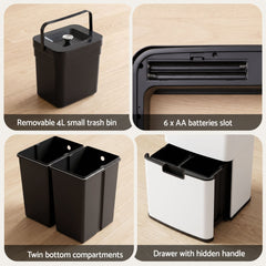 Devanti 72L Sensor Bin Rubbish Bins 4-in-1 Compartment Stainless Steel Trash Can White