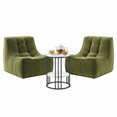 Artiss Sofa & Coffee Table Set Armless Chenille No Assembly Green White & Black