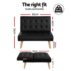 Artiss Sofa Bed Couch 2 Seater Lounge Fabric Black